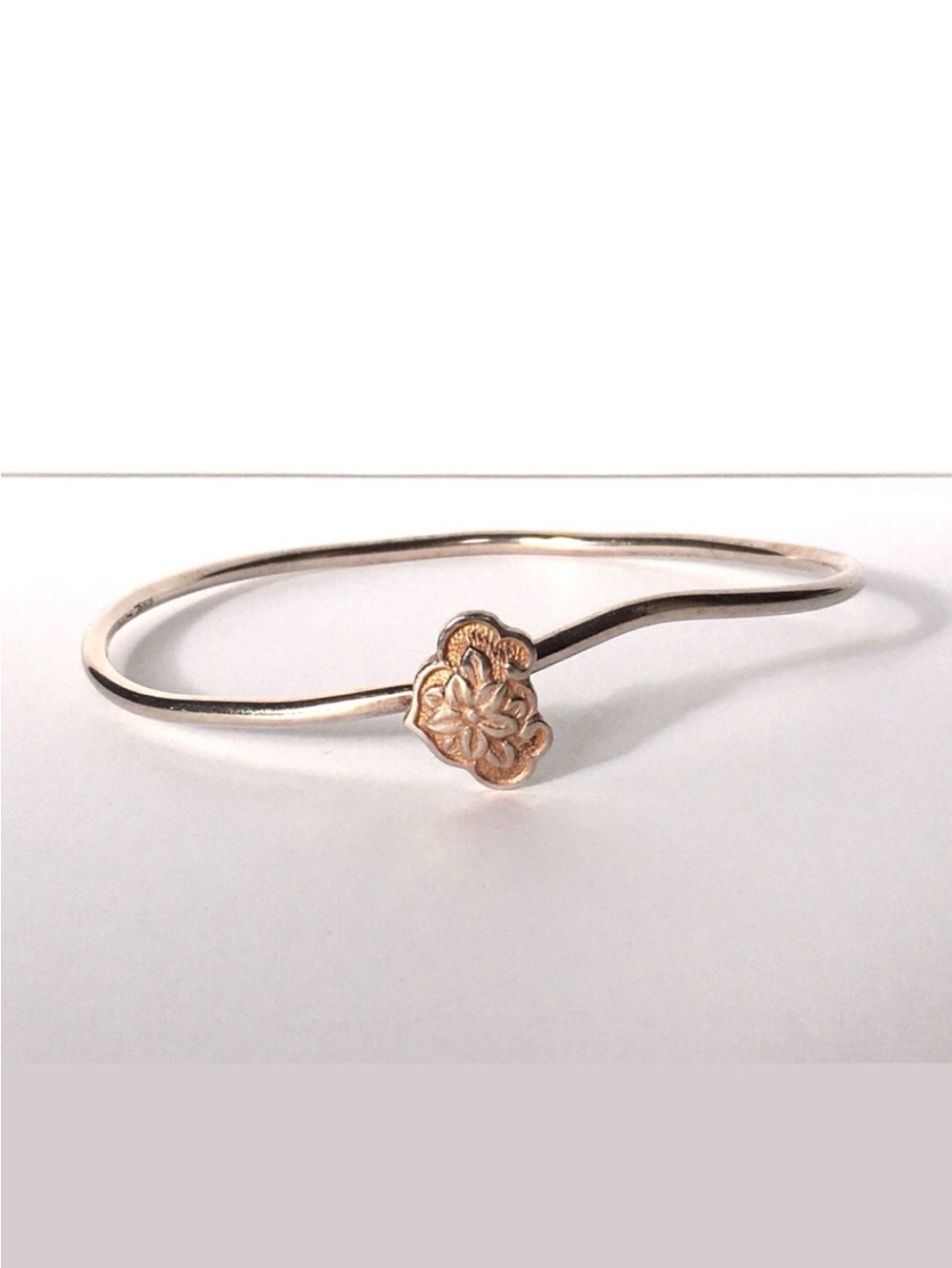 925 Sterling Silver Open Bangle Bracelet with Rose Pink Gold Colour Accent